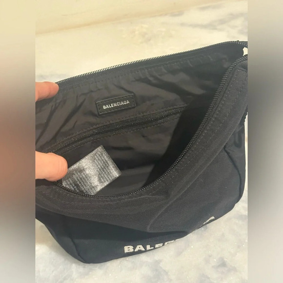 Balenciaga Black Nylon Embroidered half Semi Circle Crescent Cloth Sport Bag - Picture 6 of 9